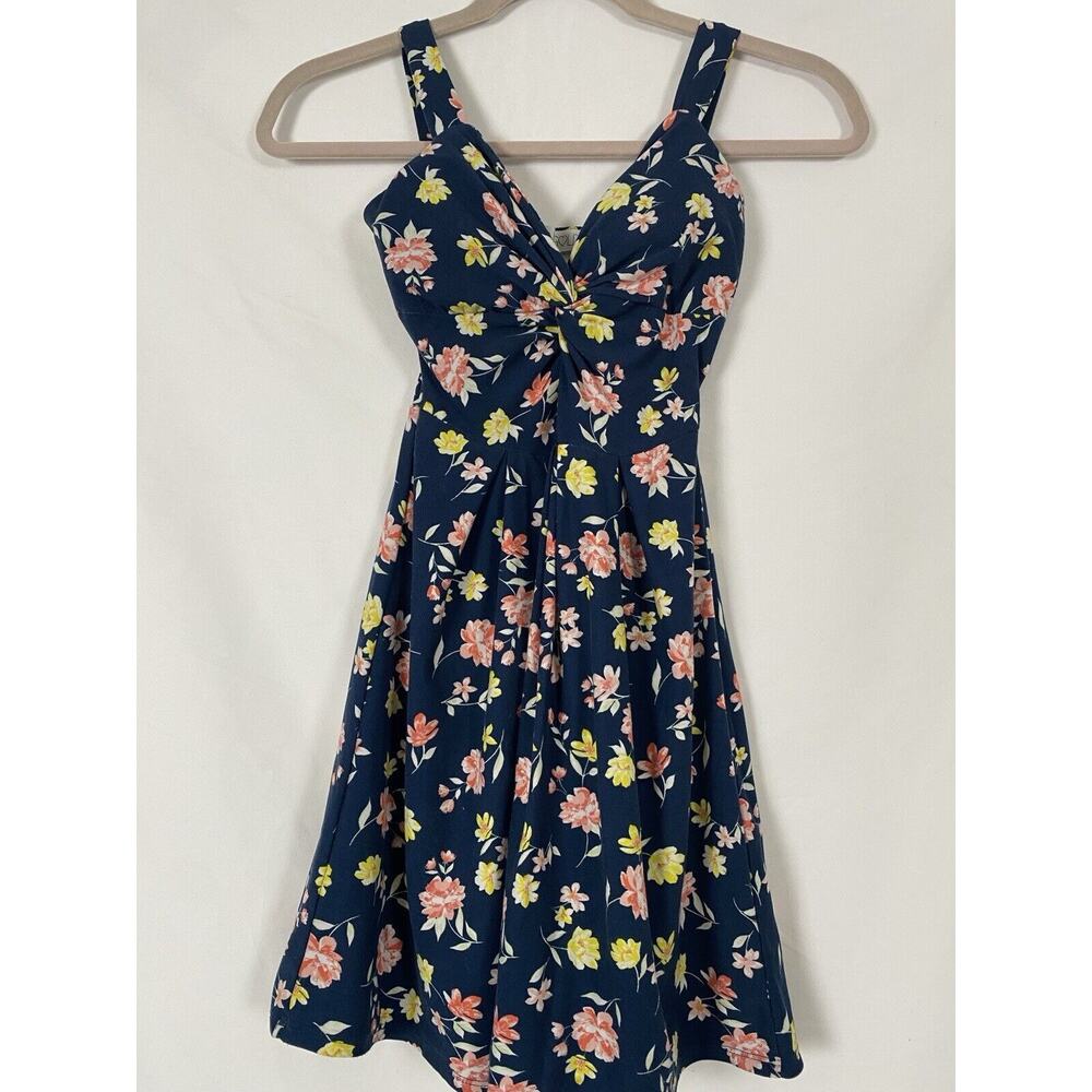 Planet Gold Junior Women's Navy Floral Stretchy Sundress Fit N Flare Size XXS